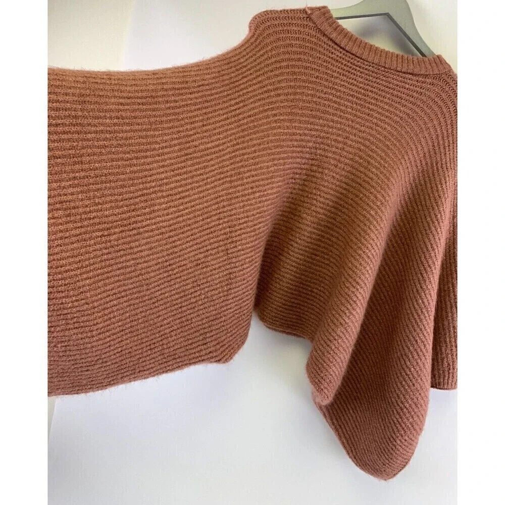 Coco And Carmen Cropped Sweater Poncho Dusty Pink Pullover Ribbed Crew One Size‎